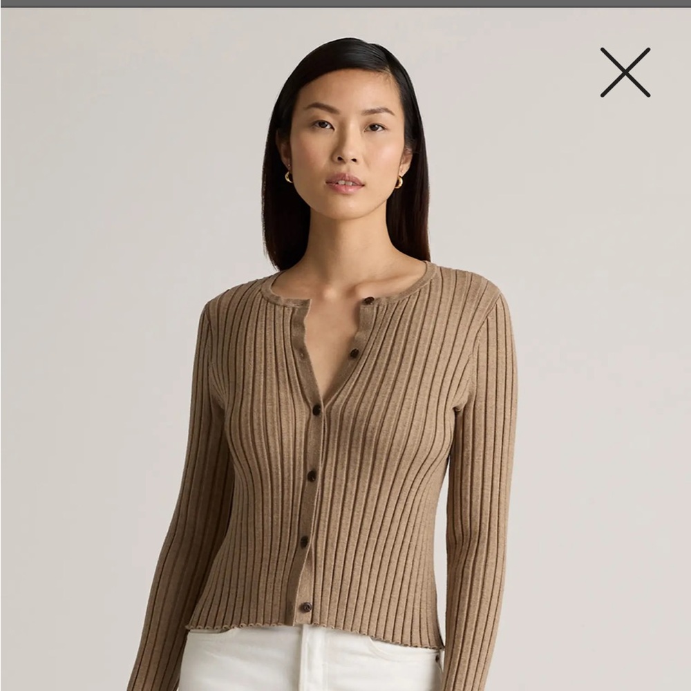 Quince Tan Cardigan Sweater with Ribbed Texture